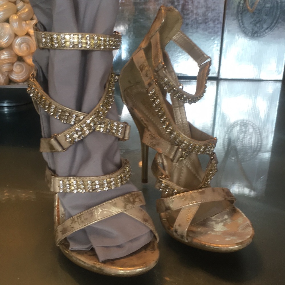 Ladies gold/rhinestone sandals size 8